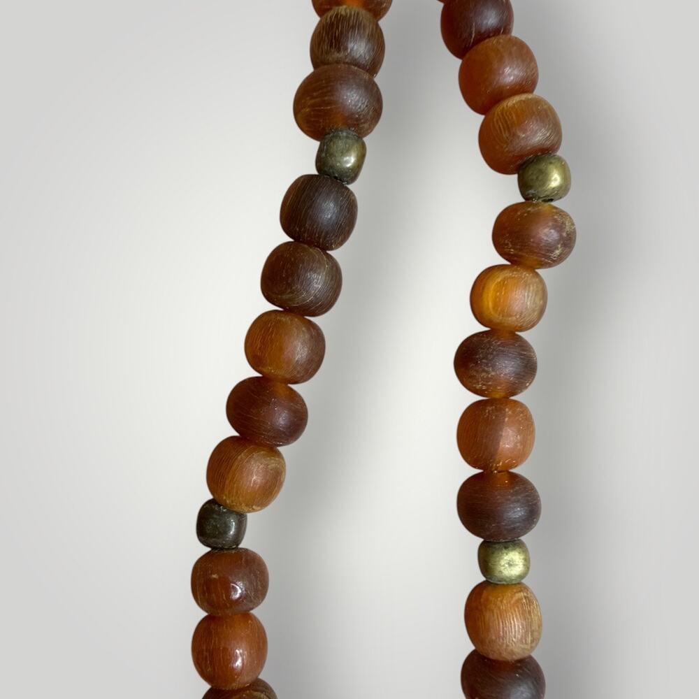 Vintage Natural Agate Slice Pendant Necklace Wood Beads 1/20 14K GF 15 inch - Picture 9 of 11